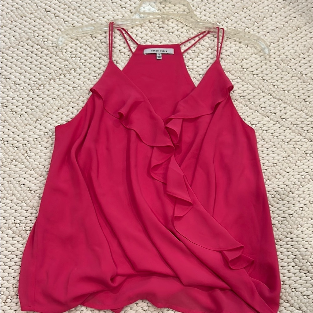 Naked Zebra Pink Ruffled Sleeveless Camisole